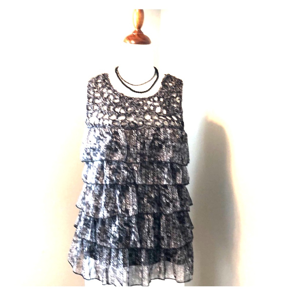 💥Yag Gray Chiffon Layered Ruffle Top